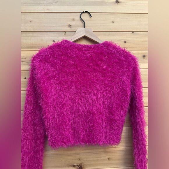 Unif Size XS Neon Pink Fuzzy Button Front Cardigan Shaggy Retro Coquette - Picture 10 of 12